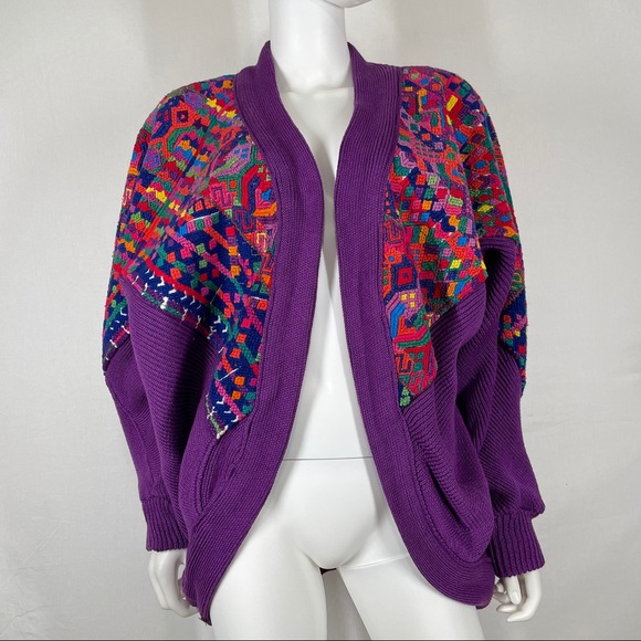 Guatemalan Cardigan Jacket Embroidered Huipil Boho - Picture 4 of 10